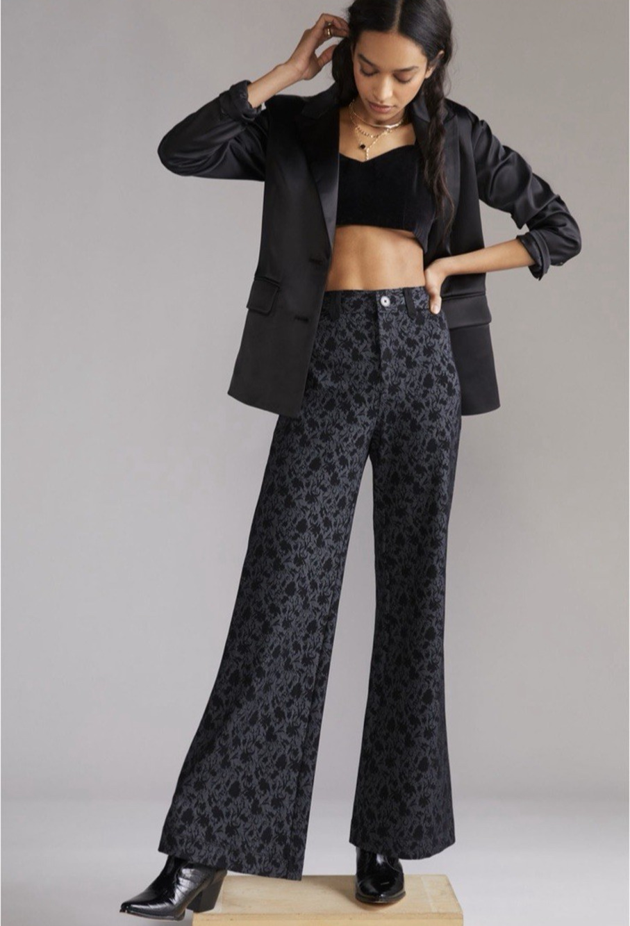 Anthropologie Maeve Jacquard Flare Pants in Black Size 2 Whimsigoth Romantic
